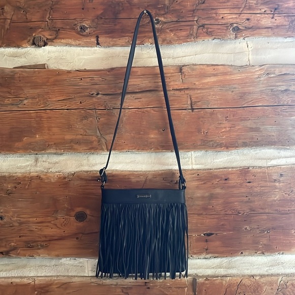 Jeane & Jax | Black Fringe Crossbody Bag - faux leather - excellent condition - Picture 1 of 4